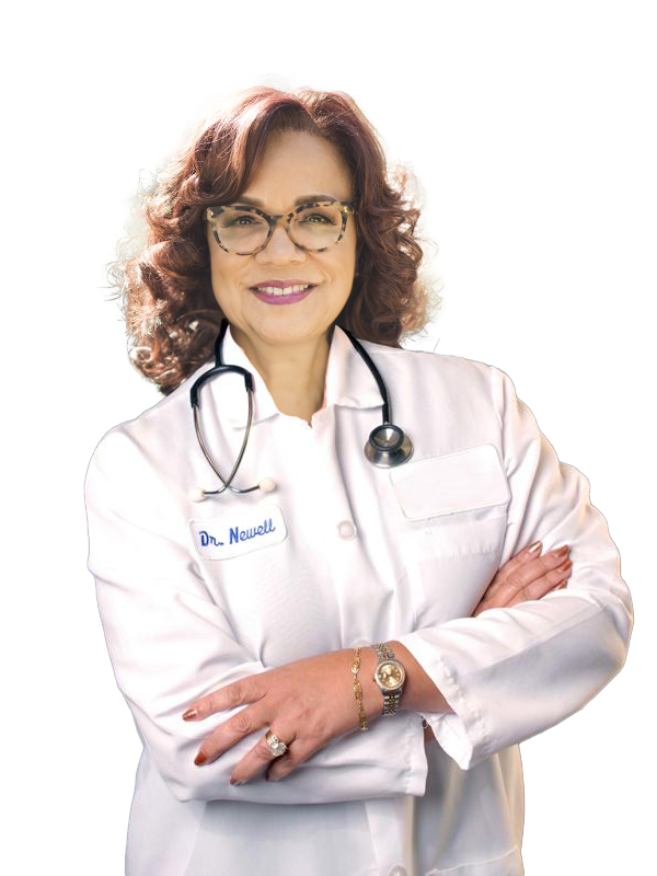Dr. Glenda Newell-Harris in white coat