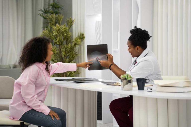 Doctor explaining radiograph and actuation cultural competency