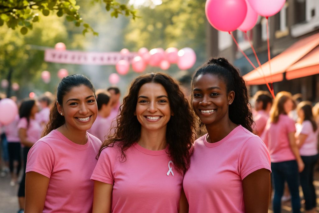 3 women in pink for breast cancer